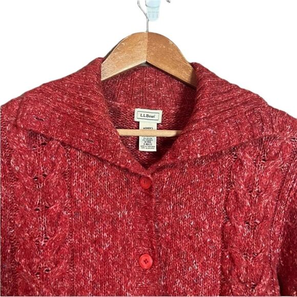 L.L. Bean red wool blend button cardigan - Picture 2 of 11